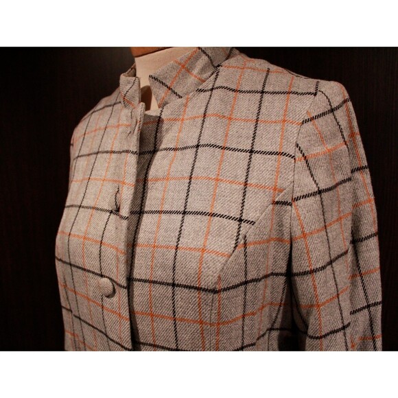 VTG Alex Colman Gray Plaid Wool Blazer Preppy Mandarin Collar Orange Liner - Picture 3 of 11
